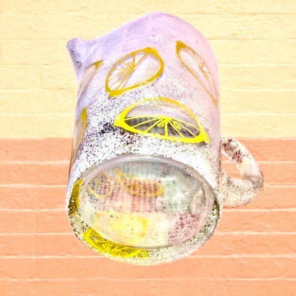 Vintage Glass Large Pitcher Frosted Lemons Pouring LIP Water Lemonade Ice Tea - Picture 4 of 9